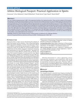 Athlete Biological Passport: Practical Application in Sports J Kumaravel1, Dhruv Mahendru2, Vidya M Mahalmani3, Phulen Sarma4, Ajay Prakash5, Bikash Medhi6