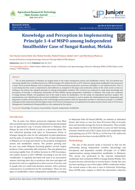 Knowledge and Perception in Implementing Principle 1-4 of MSPO Among Independent Smallholder Case of Sungai Rambai, Melaka