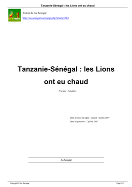 Tanzanie-Sénégal : Les Lions Ont Eu Chaud