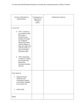 To What Extent Did President Eisenhower Continue the Containment Policy of Harry Truman?