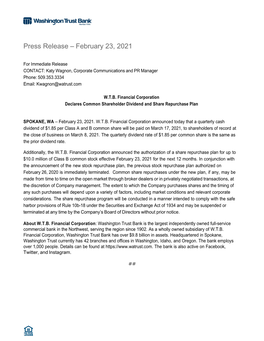 Press Release – February 23, 2021