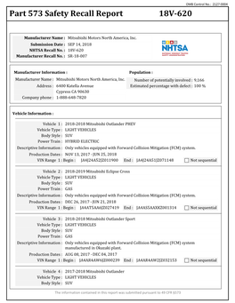 Part 573 Safety Recall Report 18V-620