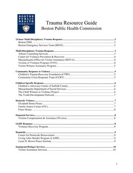 Trauma Resource Guide Boston Public Health Commission