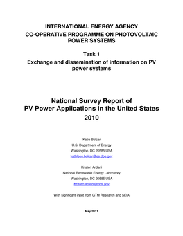 National Survey Report of PV Power Applications in the United States 2010