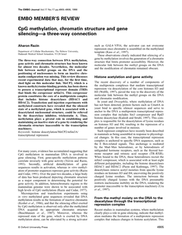 Cpg Methylation, Chromatin Structure and Gene Silencing—A Three-Way Connection