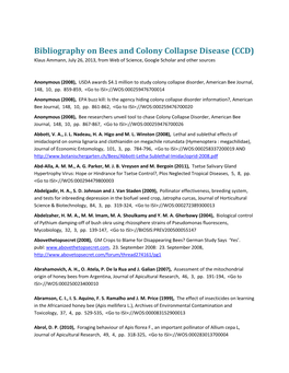 Bibliography on Bees and Colony Collapse Disease (CCD) Klaus Ammann, July 26, 2013, from Web of Science, Google Scholar and Other Sources
