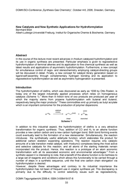 New Catalysts and New Synthetic Applications for Hydroformylation