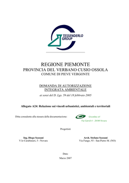 Regione Piemonte Provincia Del Verbano Cusio Ossola Comune Di Pieve Vergonte