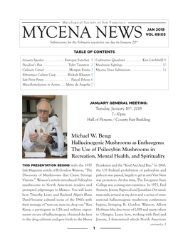 MYCENA NEWS VOL 69:05 Submissions for the February Newsletter Are Due by January 20Th