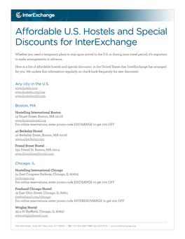 Affordable U.S. Hostels and Special Discounts for Interexchange