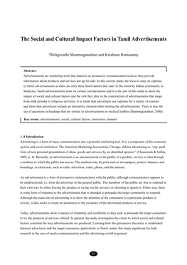 The Social and Cultural Impact Factors in Tamil Advertisements