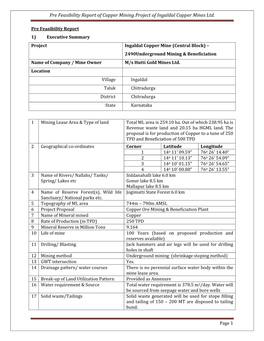 Pre Feasibility Report of Copper Mining Project of Ingaldal Copper Mines Ltd