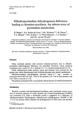 Dihydropyrimidine Dehydrogenase Deficiency Leading to Thymine-Uraciluria