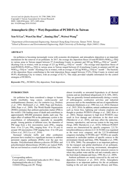 (Dry + Wet) Deposition of PCDD/Fs in Taiwan