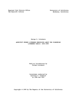 Regional Oral History Office University of California the Bancroft Library Berkeley, California