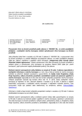 KRAJSKÝ ÚŘAD KRAJE VYSOČINA Odbor Životního Prostředí a Zemědělství Žižkova 57, 587 33 Jihlava, Česká Republika Pracoviště: Seifertova 24, Jihlava