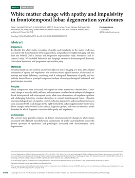 White Matter Change with Apathy and Impulsivity in Frontotemporal Lobar Degeneration Syndromes