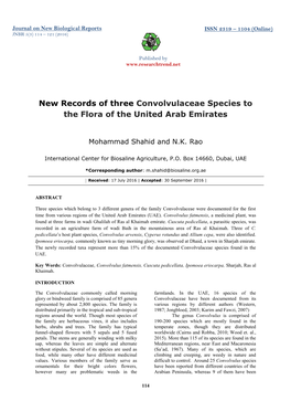 New Records of Three Convolvulaceae Species to the Flora of the United Arab Emirates