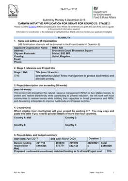 Application Form Will Form the Basis of the Project Schedule Should This Application Be Successful