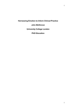 Harnessing Emotion to Inform Clinical Practice John Mckinnon University College London Phd Education