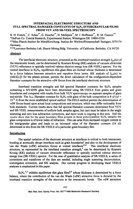 INTERFACIAL ELECTRONIC STRUCTURE and FULL SPECTRAL HAMAKER CONSTANTS of Si3n 4 INTERGRANULAR FILMS from VUV and SR-VEEL SPECTROSCOPY R