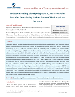 Induced Breeding of Striped Spiny Eel, Mastacembelus Pancalus: Considering Various Doses of Pituitary Gland Hormone