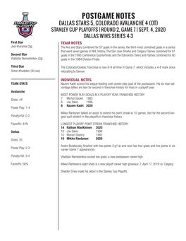 Postgame Notes Dallas Stars 5, Colorado Avalanche 4 (Ot) Stanley Cup Playoffs | Round 2, Game 7 | Sept