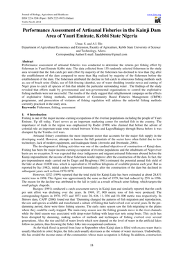 Performance Assessment of Artisanal Fisheries in the Kainji Dam Area of Yauri Emirate, Kebbi State Nigeria