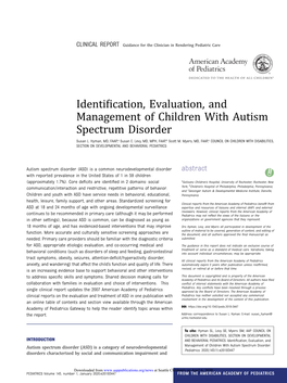 Identification, Evaluation, and Management of Children with Autism Spectrum Disorder Susan L