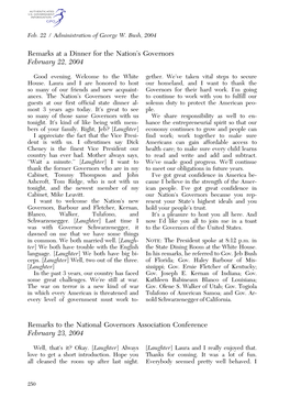 Remarks at a Dinner for the Nation's Governors February 22, 2004 Remarks to the National Governors Association Conference Febr