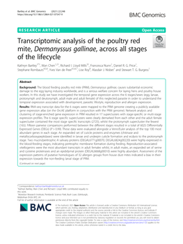 Transcriptomic Analysis of the Poultry Red Mite, Dermanyssus Gallinae, Across All Stages of the Lifecycle Kathryn Bartley1*†, Wan Chen1,2†, Richard I