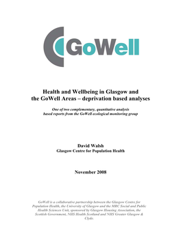 Health and Wellbeing in Glasgow and the Gowell Areas – Deprivation Based Analyses