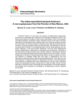 The Oldest Specialized Tetrapod Herbivore: a New Eupelycosaur from the Permian of New Mexico, USA