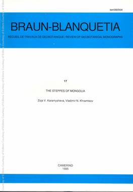 BRAUN-BLANQUETIA of RECUEIL DE TRAVAUX DE GEOBOTANIQUE REVIEW of GEOBOTANICAL MONOGRAPHS Courtesy Editors of Courtesy Editors Of