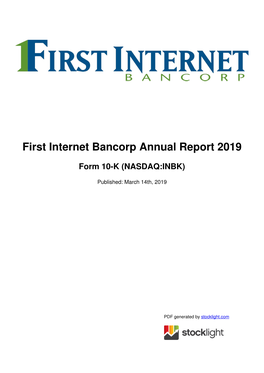 First Internet Bancorp Annual Report 2019