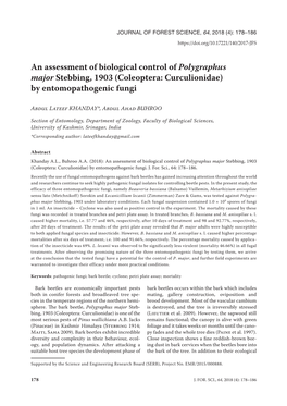 An Assessment of Biological Control of Polygraphus Major Stebbing, 1903 (Coleoptera: Curculionidae) by Entomopathogenic Fungi