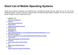 Giant List of Mobile Operating Systems