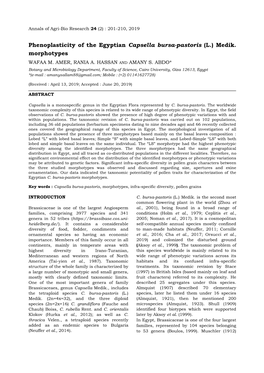 Phenoplasticity of the Egyptian Capsella Bursa-Pastoris (L.) Medik