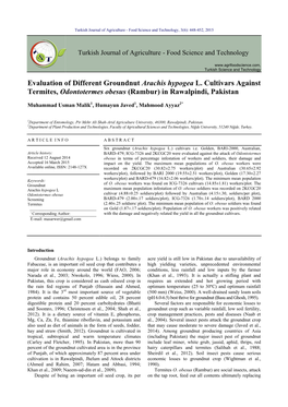 Evaluation of Different Groundnut Arachis Hypogea L. Cultivars Against Termites, Odontotermes Obesus (Rambur) in Rawalpindi, Pakistan