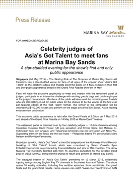 Celebrity Judges of Asia's Got Talent to Meet Fans at Marina Bay Sands