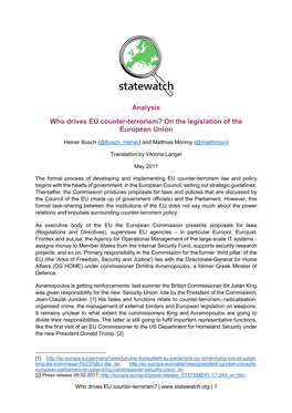 Analysis Who Drives EU Counter-Terrorism? on the Legislation of the European Union