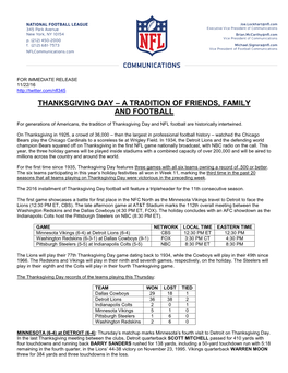 Thanksgiving Day – a Tradition of Friends, Family and Football