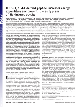 TLQP-21, a VGF-Derived Peptide, Increases Energy Expenditure and Prevents the Early Phase of Diet-Induced Obesity