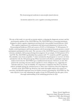 The Frontotemporal Syndrome in Amyotrophic Lateral Sclerosis An