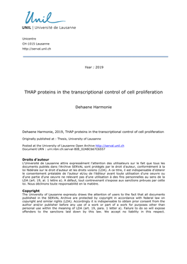 THAP Proteins in the Transcriptional Control of Cell Proliferation