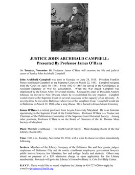 JUSTICE JOHN ARCHIBALD CAMPBELL: Presented by Professor James O’Hara