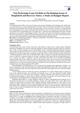 Non-Performing Loans Portfolio in the Banking Sector of Bangladesh and Recovery Status: a Study on Rangpur Region