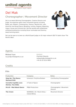 Del Mak Choreographer / Movement Director