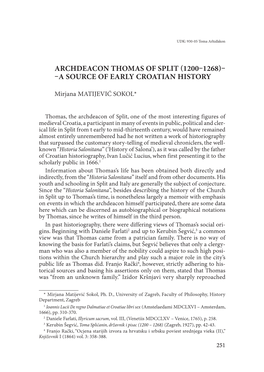 ARCHDEACON THOMAS of SPLIT (1200–1268)– –A Source of Early Croatian History