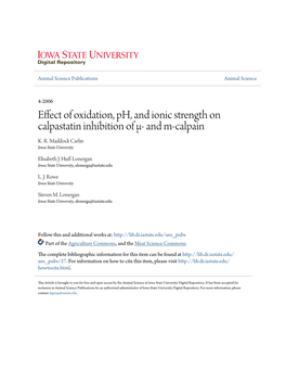 Effect of Oxidation, Ph, and Ionic Strength on Calpastatin Inhibition of Μ- and M-Calpain K